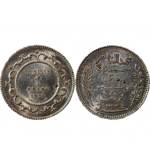 TUNISIE, MUHAMMAD AL-NASIR - 1 FRANC ARGENT 1916 A PARIS 2