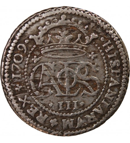 PRINCIPAUTE DE CATALOGNE, CHARLES III - 2 REALES ARGENT 1709 BARCELONE