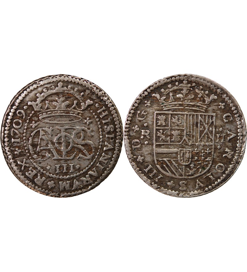PRINCIPAUTE DE CATALOGNE, CHARLES III - 2 REALES ARGENT 1709 BARCELONE