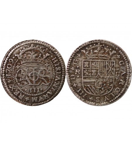 PRINCIPAUTE DE CATALOGNE, CHARLES III - 2 REALES ARGENT 1709 BARCELONE