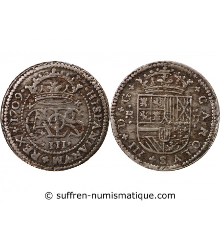 PRINCIPAUTE DE CATALOGNE, CHARLES III - 2 REALES ARGENT 1709 BARCELONE