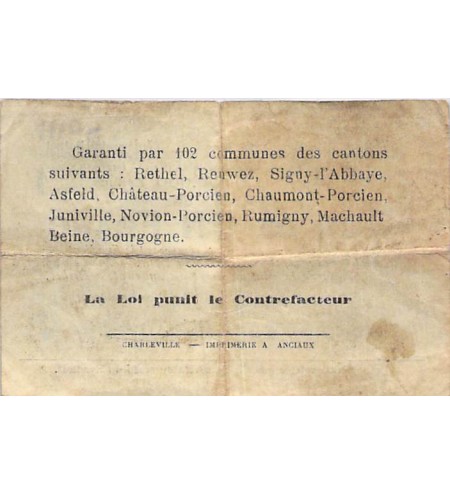 REGION DE RETHEL - BON DE 1 FRANC 12/07/1916