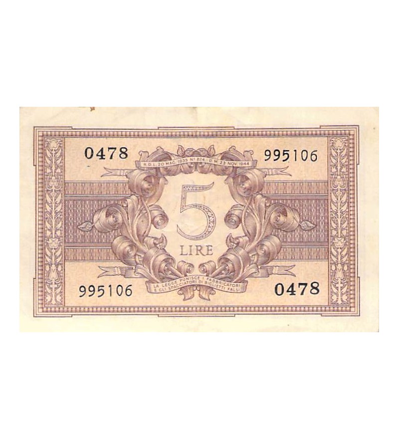 ITALIE - 5 LIRE 23/11/1944