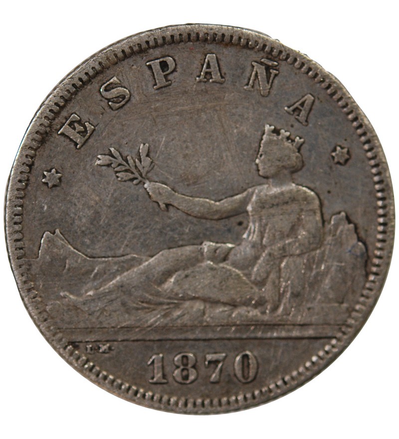 ESPAGNE, GOUVERNEMENT PROVISOIRE - 2 PESETAS ARGENT 1870 DEM
