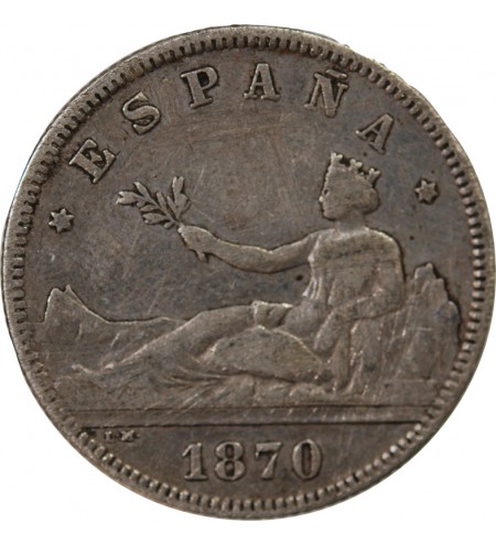 ESPAGNE, GOUVERNEMENT PROVISOIRE - 2 PESETAS ARGENT 1870 DEM