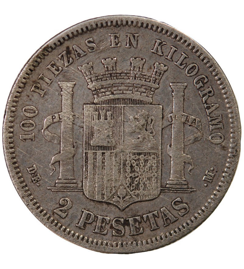 ESPAGNE, GOUVERNEMENT PROVISOIRE - 2 PESETAS ARGENT 1870 DEM