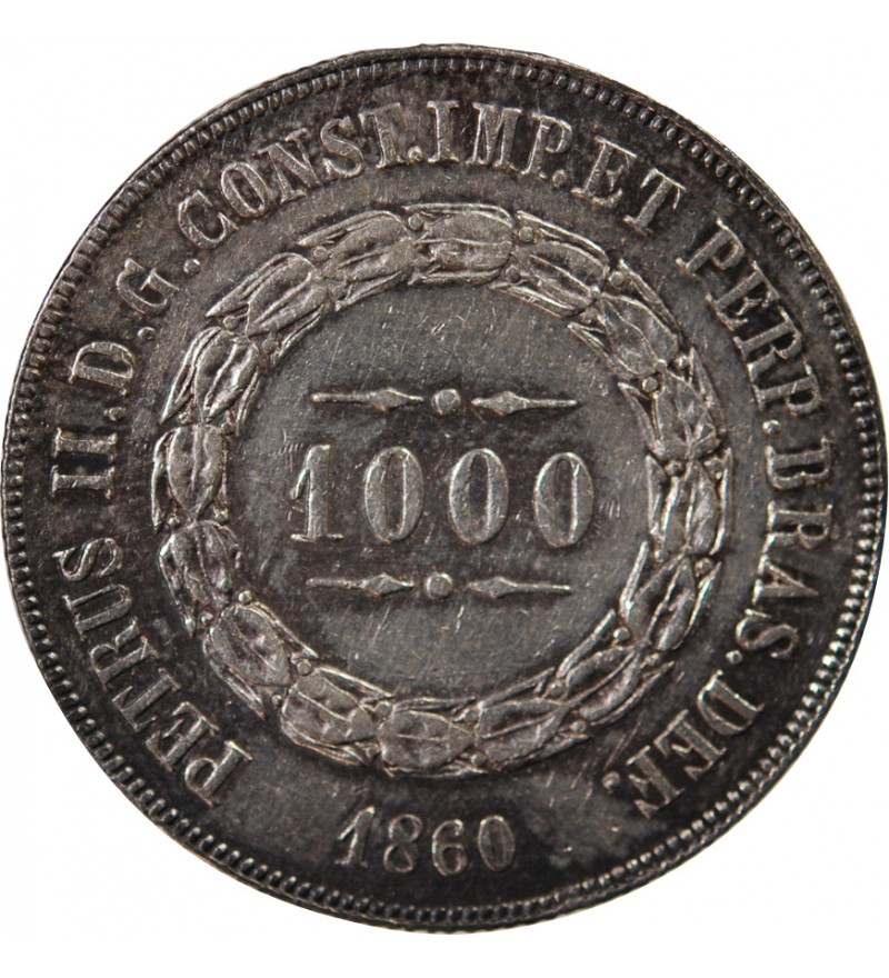 BRESIL, PIERRE II - 1000 REIS ARGENT 1860