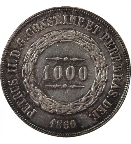 BRESIL, PIERRE II - 1000 REIS ARGENT 1860