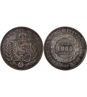 BRESIL, PIERRE II - 1000 REIS ARGENT 1860 2