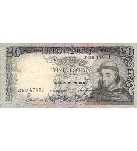 PORTUGAL, SANTO ANTONIO - 20 ESCUDOS 26/05/1964 - TB+