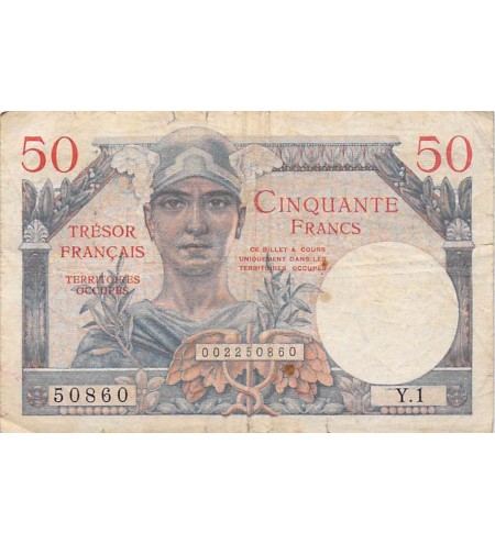 TRÉSOR FRANÇAIS, TERRITOIRES OCCUPÉS - 50 FRANCS 1947 - SÉRIE Y.1 - TB