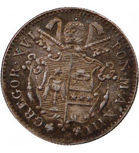 VATICAN, GREGOIRE XVI - 5 BAIOCCHI ARGENT 1843 ROME