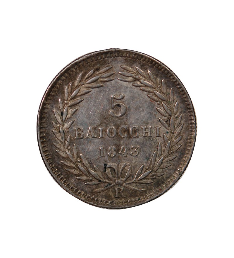 VATICAN, GREGOIRE XVI - 5 BAIOCCHI ARGENT 1843 ROME