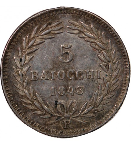 VATICAN, GREGOIRE XVI - 5 BAIOCCHI ARGENT 1843 ROME