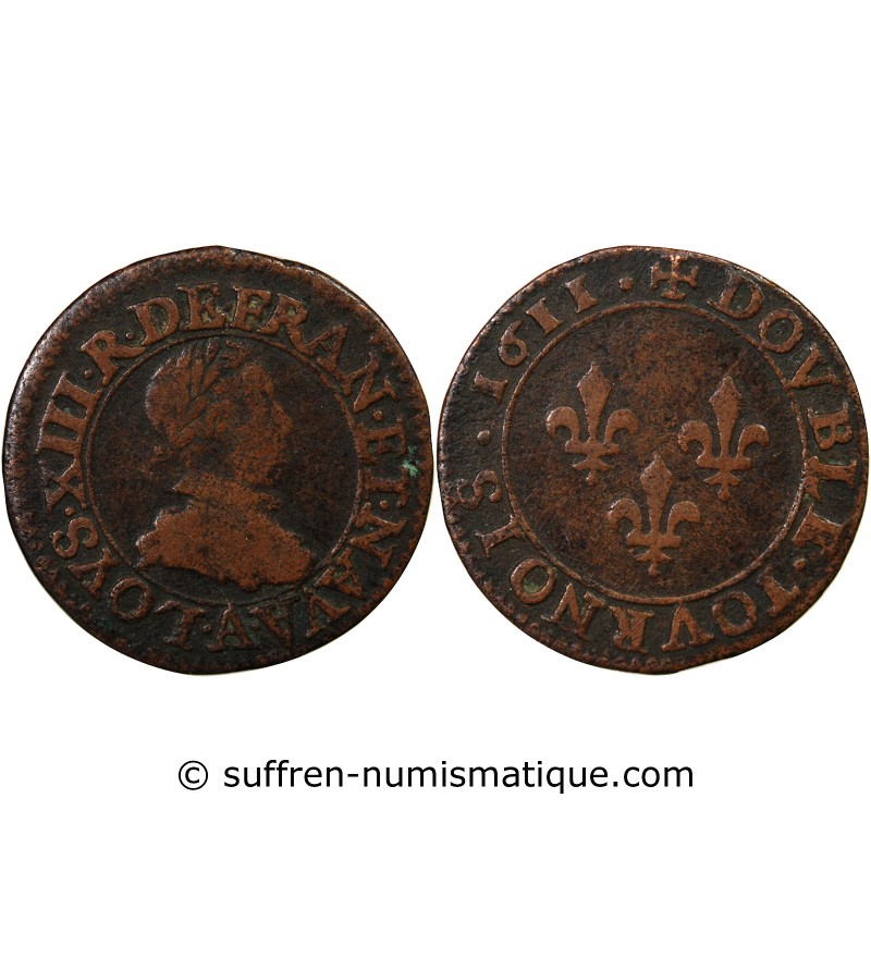 LOUIS XIII - DOUBLE TOURNOIS 1611 A PARIS
