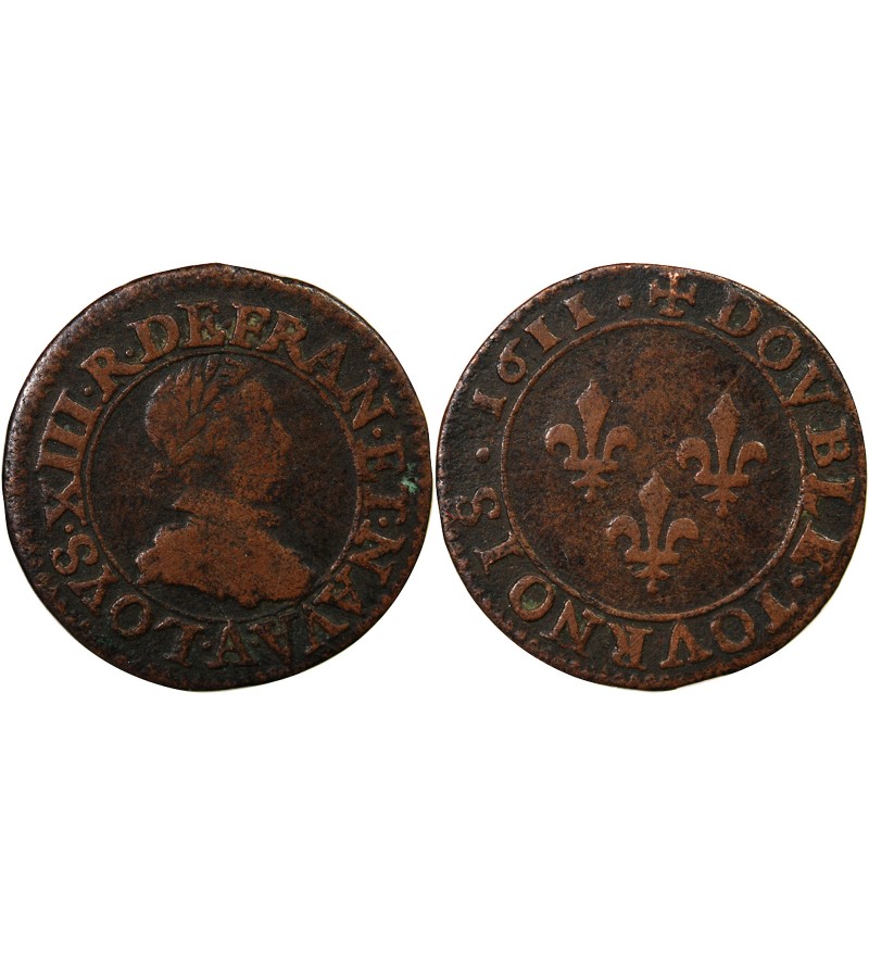 LOUIS XIII - DOUBLE TOURNOIS 1611 A PARIS
