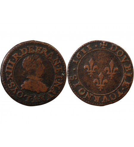 LOUIS XIII - DOUBLE TOURNOIS 1611 A PARIS