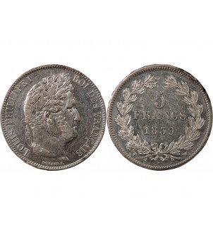 LOUIS PHILIPPE﻿ - 5 FRANCS ARGENT 1839 W LILLE "Type Domard, Tr relief" 2