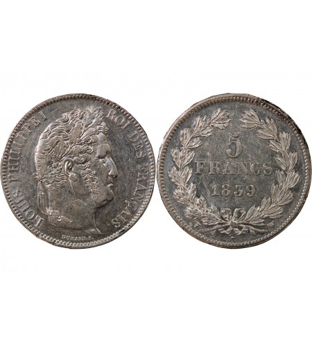 LOUIS PHILIPPE﻿ - 5 FRANCS ARGENT 1839 W LILLE "Type Domard, Tr relief"