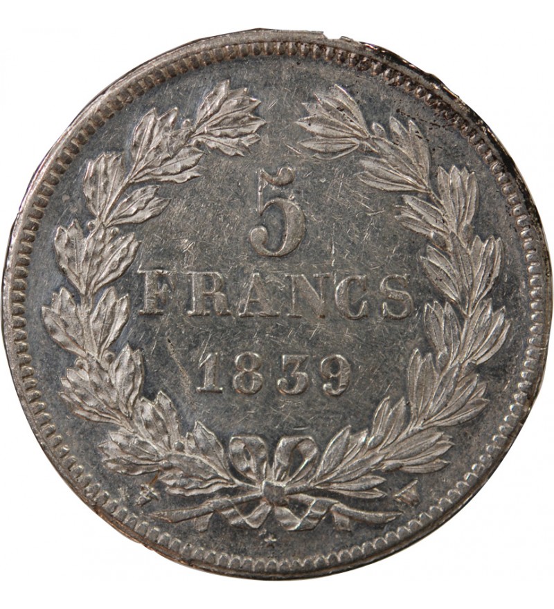 LOUIS PHILIPPE﻿ - 5 FRANCS ARGENT 1839 W LILLE "Type Domard, Tr relief"