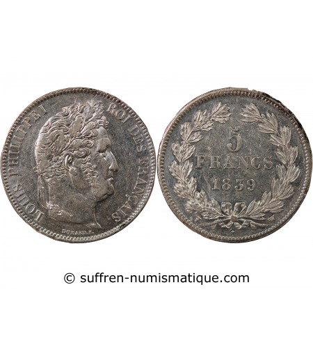LOUIS PHILIPPE﻿ - 5 FRANCS ARGENT 1839 W LILLE "Type Domard, Tr relief"