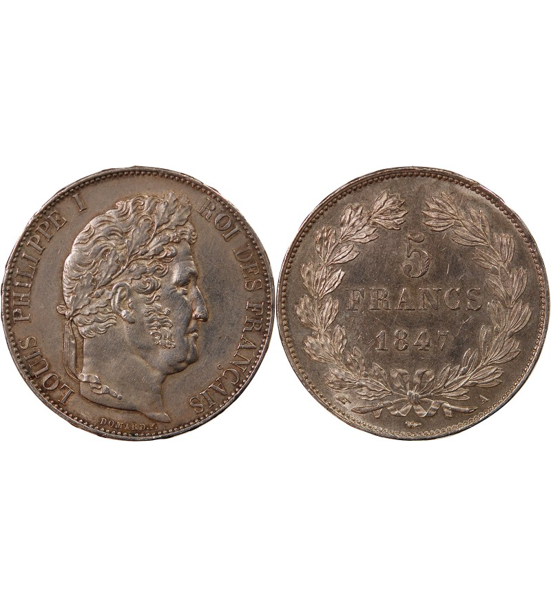 LOUIS PHILIPPE﻿ - 5 FRANCS ARGENT 1847 A PARIS "Type Domard, Tr relief"