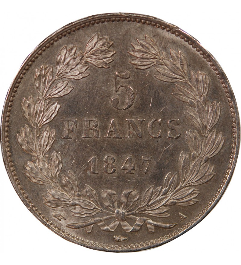 LOUIS PHILIPPE﻿ - 5 FRANCS ARGENT 1847 A PARIS "Type Domard, Tr relief"