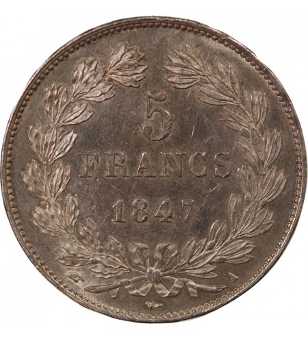 LOUIS PHILIPPE﻿ - 5 FRANCS ARGENT 1847 A PARIS "Type Domard, Tr relief"