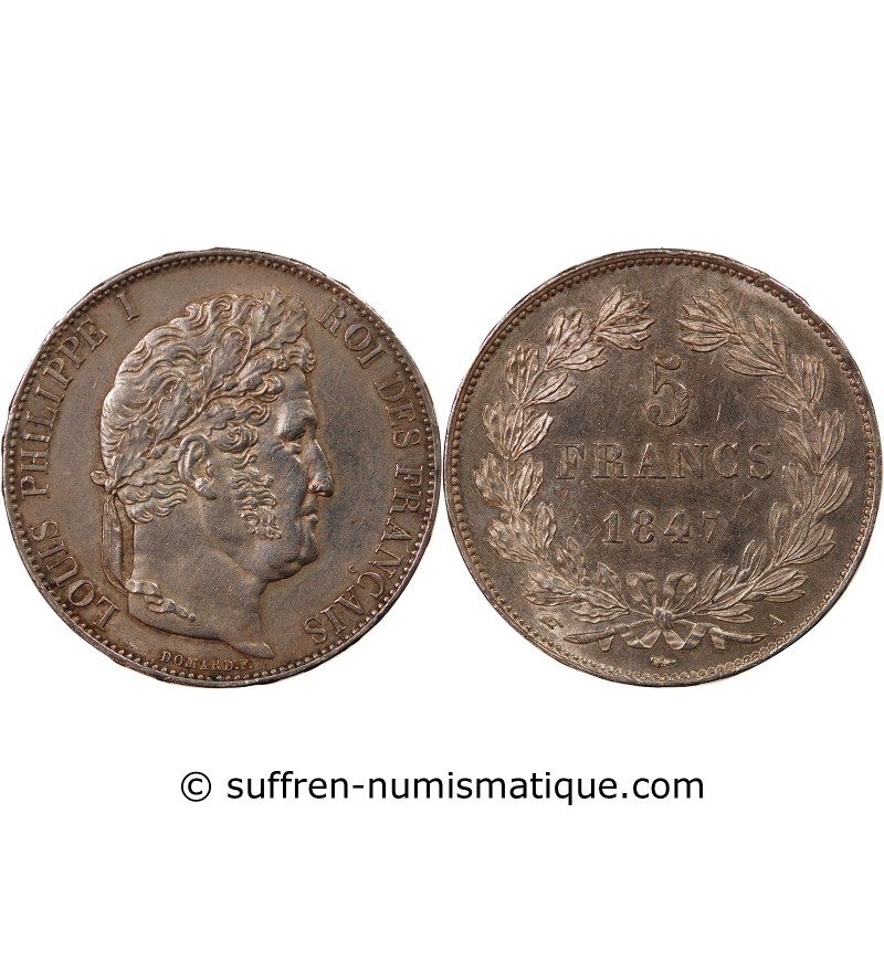 LOUIS PHILIPPE﻿ - 5 FRANCS ARGENT 1847 A PARIS "Type Domard, Tr relief"