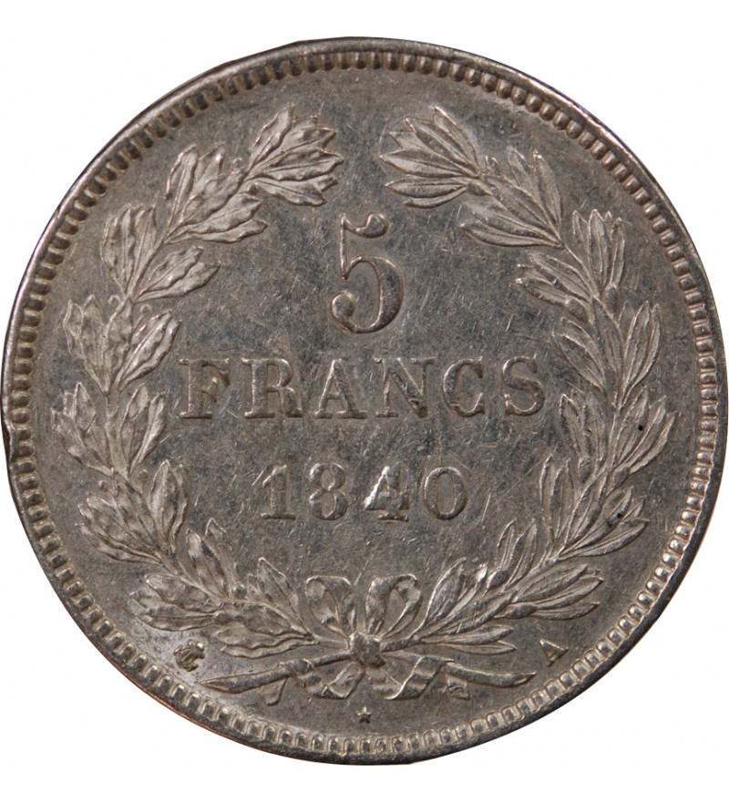 LOUIS PHILIPPE﻿ - 5 FRANCS ARGENT 1840 A PARIS "Type Domard, Tr relief"