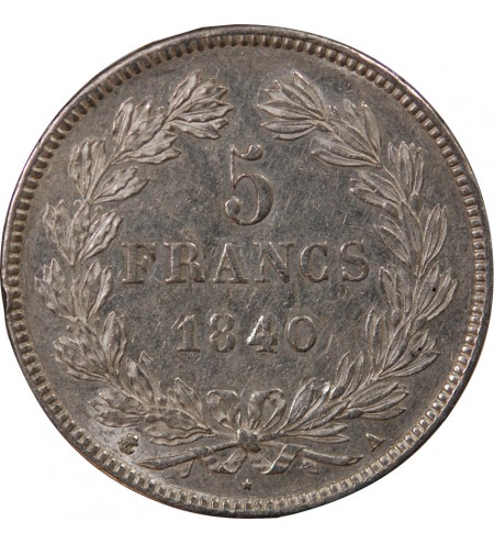 LOUIS PHILIPPE﻿ - 5 FRANCS ARGENT 1840 A PARIS "Type Domard, Tr relief"