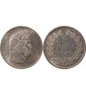 LOUIS PHILIPPE﻿ - 5 FRANCS ARGENT 1840 A PARIS "Type Domard, Tr relief" 2