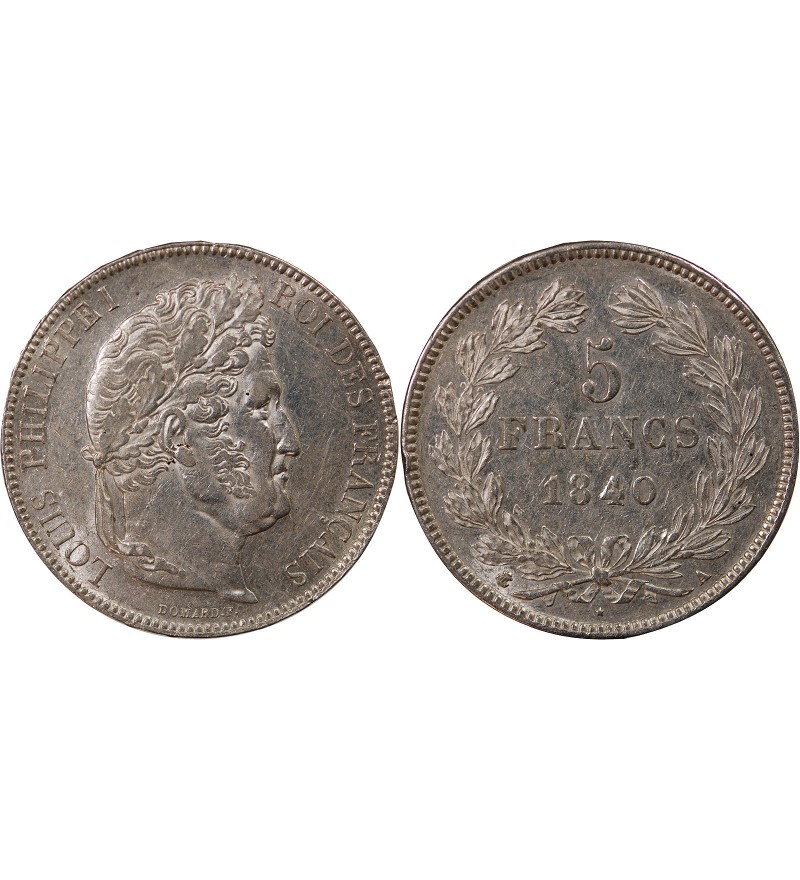 LOUIS PHILIPPE﻿ - 5 FRANCS ARGENT 1840 A PARIS "Type Domard, Tr relief"