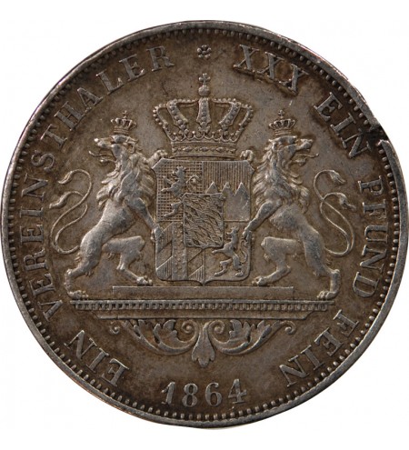 ALLEMAGNE, BAVIERE, MAXIMILIEN II - THALER ARGENT 1864