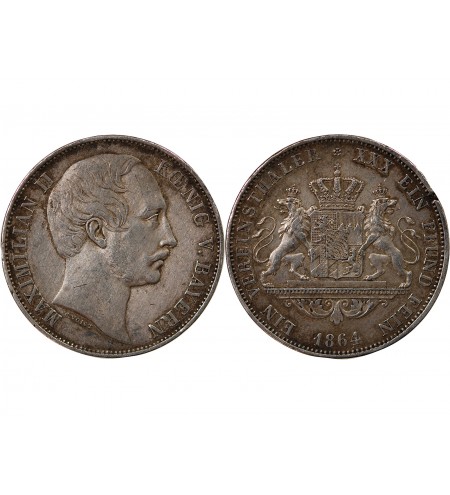ALLEMAGNE, BAVIERE, MAXIMILIEN II - THALER ARGENT 1864