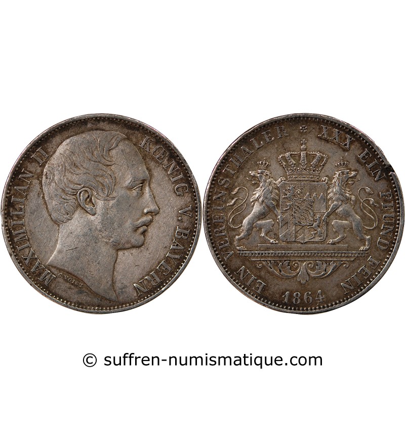 ALLEMAGNE, BAVIERE, MAXIMILIEN II - THALER ARGENT 1864