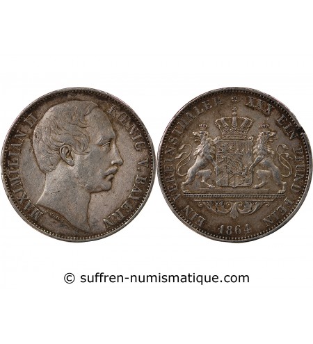 ALLEMAGNE, BAVIERE, MAXIMILIEN II - THALER ARGENT 1864