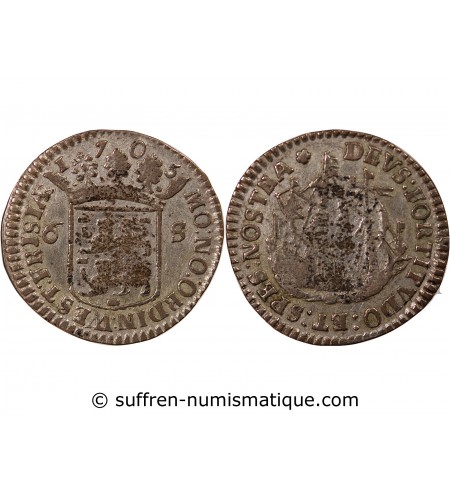 PAYS-BAS, FRISE OCCIDENTALE - 6 STUIVERS ARGENT 1705