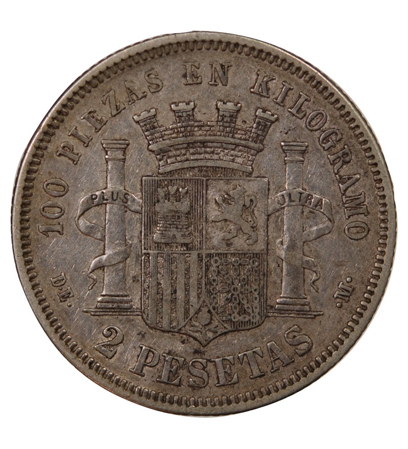 ESPAGNE, GOUVERNEMENT PROVISOIRE - 2 PESETAS ARGENT 1870 DEM