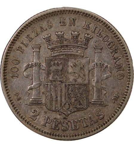 ESPAGNE, GOUVERNEMENT PROVISOIRE - 2 PESETAS ARGENT 1870 DEM