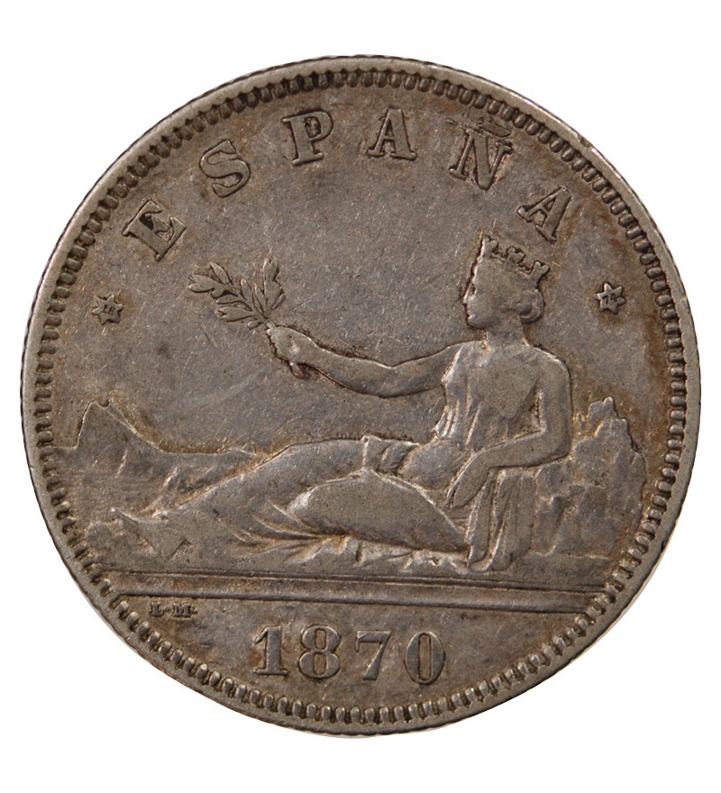 ESPAGNE, GOUVERNEMENT PROVISOIRE - 2 PESETAS ARGENT 1870 DEM