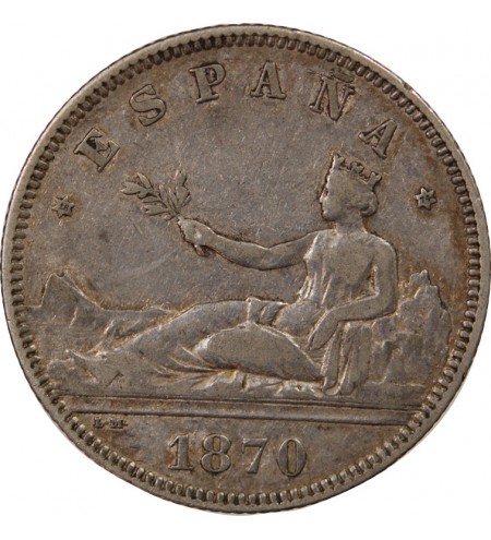 ESPAGNE, GOUVERNEMENT PROVISOIRE - 2 PESETAS ARGENT 1870 DEM