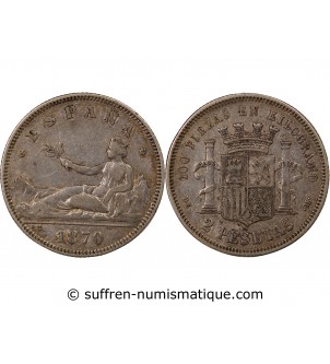ESPAGNE, GOUVERNEMENT PROVISOIRE - 2 PESETAS ARGENT 1870 DEM