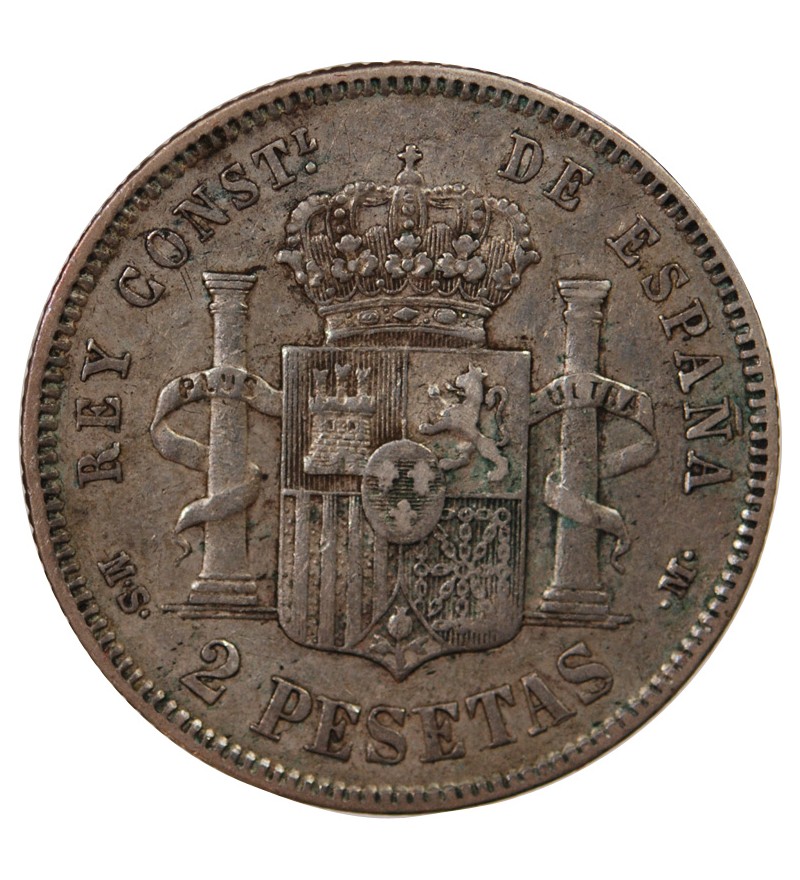 ESPAGNE, ALPHONSE XII - 2 PESETAS ARGENT 1884 MSM