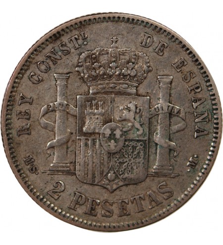 ESPAGNE, ALPHONSE XII - 2 PESETAS ARGENT 1884 MSM