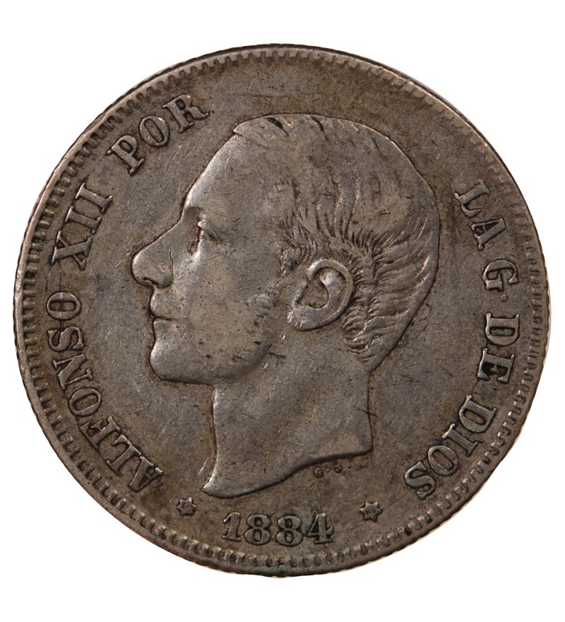 ESPAGNE, ALPHONSE XII - 2 PESETAS ARGENT 1884 MSM