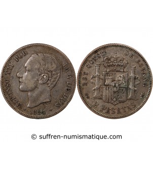 ESPAGNE, ALPHONSE XII - 2 PESETAS ARGENT 1884 MSM