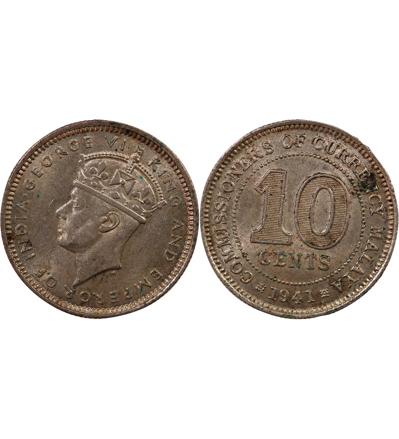 MALAISIE OCCIDENTALE, GEORGES VI - 10 CENTS ARGENT 1941