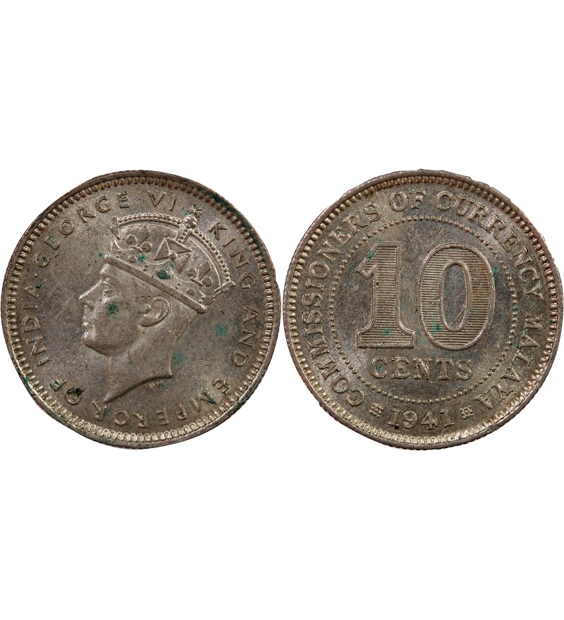MALAISIE OCCIDENTALE, GEORGES VI - 10 CENTS ARGENT 1941