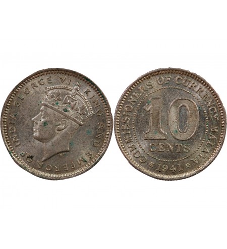 MALAISIE OCCIDENTALE, GEORGES VI - 10 CENTS ARGENT 1941